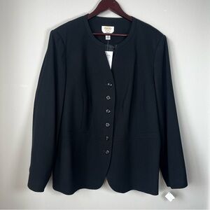 NWT Vintage Talbots Womens 16W Black Classic Single-Breasted Italian Wool Blazer